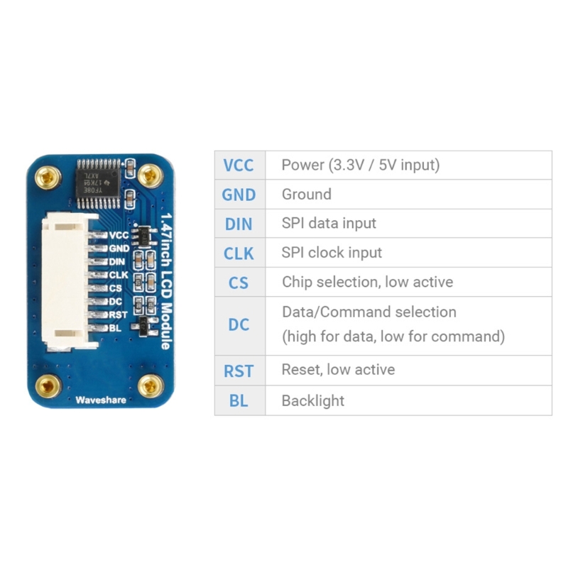 Module d'affichage LCD K92F, 1.47 pouces, pour RaspberryPi 4 3 172x320 SPI, pilote, Interface SPI pour arduino STM32 n° 5