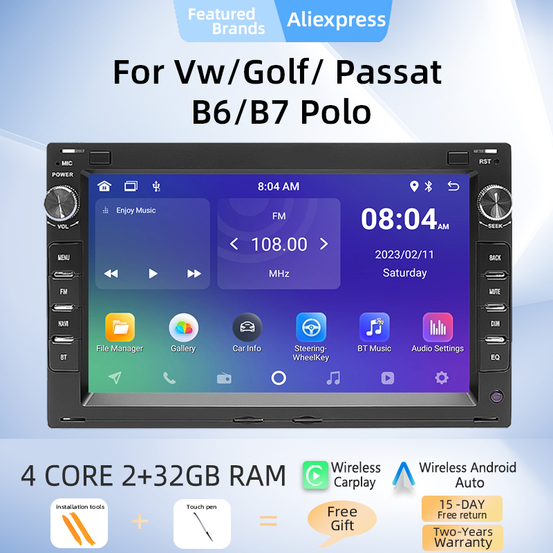 Autoradio Android 12 avec GPS et StÃ©rÃ©o pour Voiture, Carplay, 2 Din, pour VW PASSAT B5 MK4 MK5 SHARAN Jetta Bora Polo NATO SPORT T5 CITI CHICO n° 1