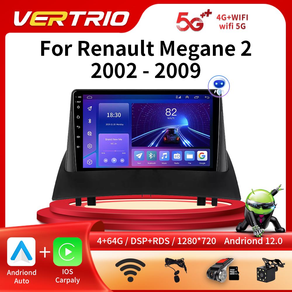 Autoradio Android 12, Navigation GPS, Carplay, DVD, 4G, 2 DIN, Limitation StÃ©rÃ©o, Lecteur VidÃ©o, UnitÃ© Centrale pour Voiture Renault Megane 2 (2002-2009) n° 1