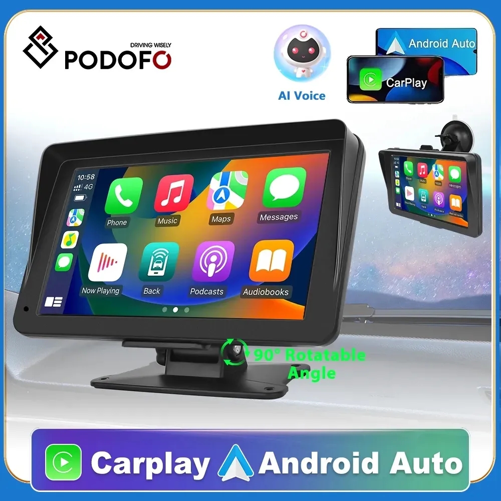 PodoNuremberg-RÃ©troviseur de voiture 7 en effet, Carplay statique, Android Auto, commande vocale, moniteur Ã  Ã©cran tactile, radio, carte Prada DVR n° 1