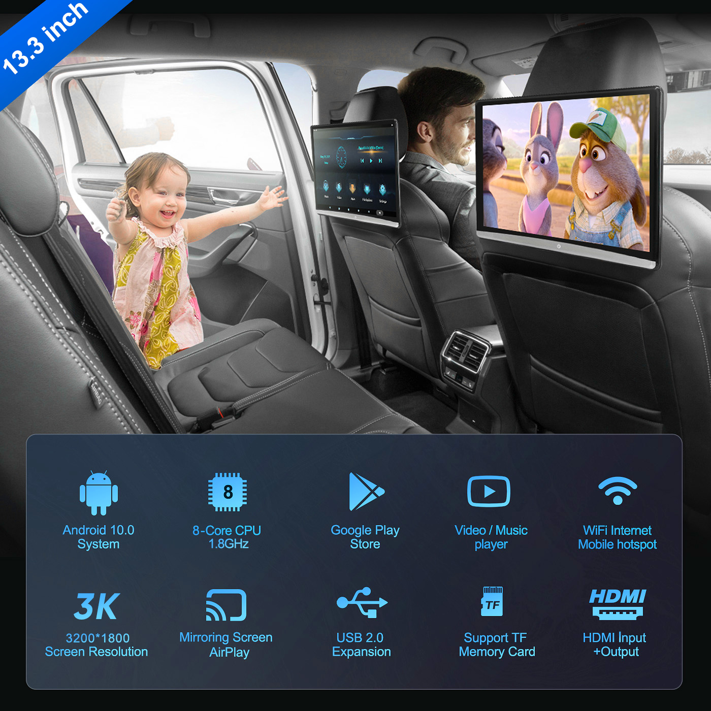 Ainavi-Tablette multifonction avec Ã©cran tactile, Wi-Fi, Bluetooth, USB, SD, HDMI, entrÃ©e et sortie FM, moniteur de voiture 4K, TV de repos de sauna, Android 13.3, 10.0 pouces n° 2