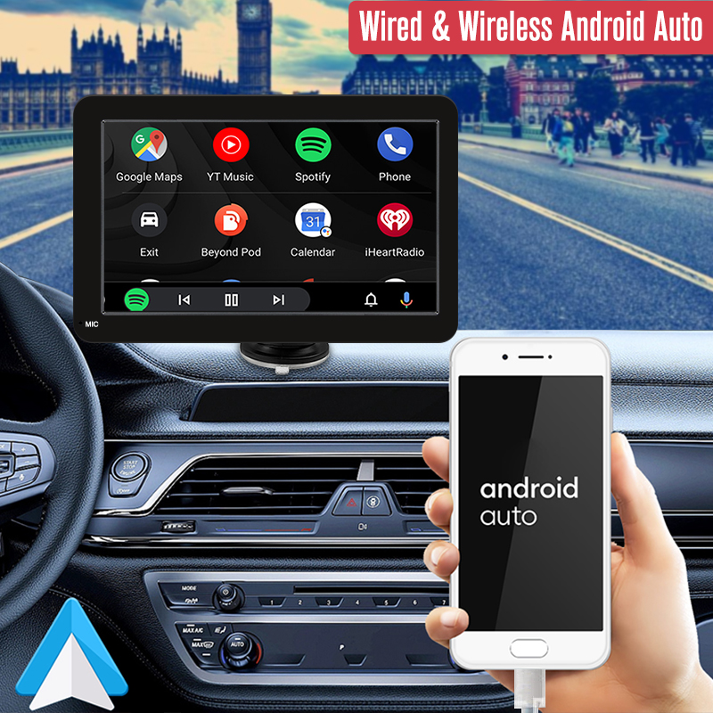 Autoradio CarPlay Android avec Ã©cran tactile portable, lecteur vidÃ©o, USB, AUX, camÃ©ra de recul, limitation automatique, 7 pouces n° 2