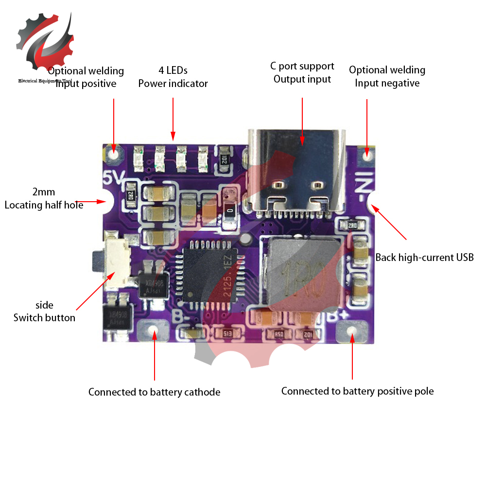 Carte de protection de charge de batterie au lithium avec indicateur LED, convertisseur Boost, technologie d'alimentation Ã©lÃ©vatrice, USB de type C, 5V Ã  4.2V, 3A n° 4