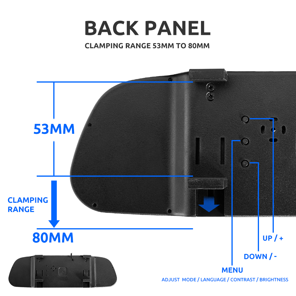 BINWEI-Moniteur de rÃ©troviseur de voiture Ã©tanche avec vision nocturne, camÃ©ra de recul, Ã©cran HD, Ã©cran de rÃ©troviseur de vÃ©hicule, 4.3 pouces n° 2