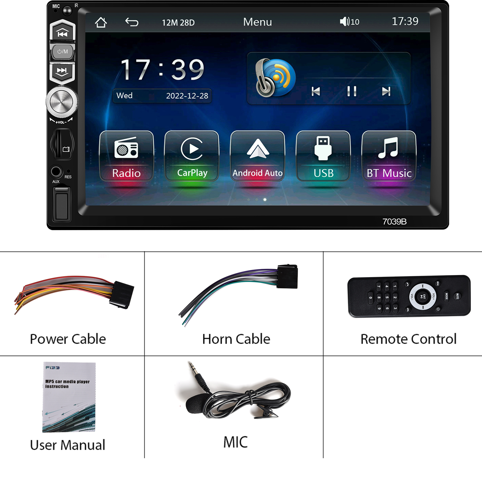 PodoNuremberg-Autoradio sans fil/filaire, Android Auto, lecteur MP5, Ã©cran HD, Bluetooth, avec micro, 1din 7 n° 6