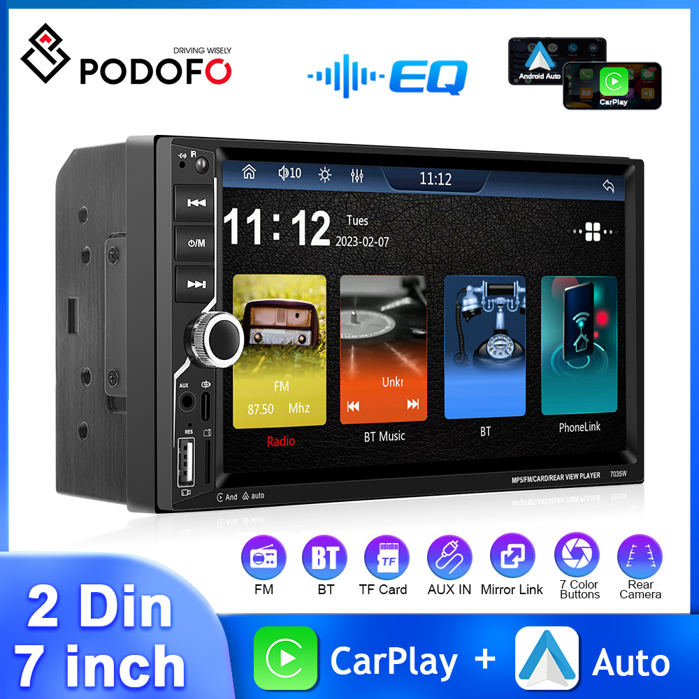 PodoNuremberg-Autoradio MP5 sans fil, Android Auto, StÃ©rÃ©o universel, Bluetooth, MIC, FM, Audio, Limitation automobile, 7 en effet, 2Din n° 1