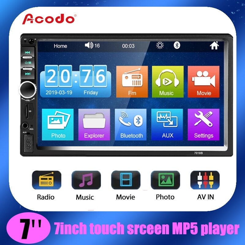 Acodo 2din StÃ©rÃ©o 7 pouces Autoradio 2DIN Ã‰cran Tactile Automobile MultimÃ©dia Bluetooth USB TF FM Radio Autoradio MP5 Lecteur n° 1