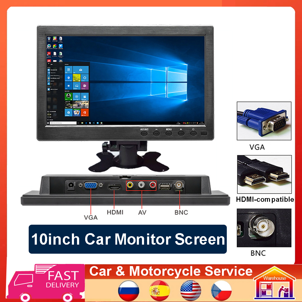 Ã‰cran LCD de moniteur de voiture compatible HDMI, VGA pour vÃ©hicule, TV, ordinateur, Ã©cran LCD, camÃ©ra de recul automatique, systÃ¨me de sÃ©curitÃ© domestique, 10.1 pouces n° 1