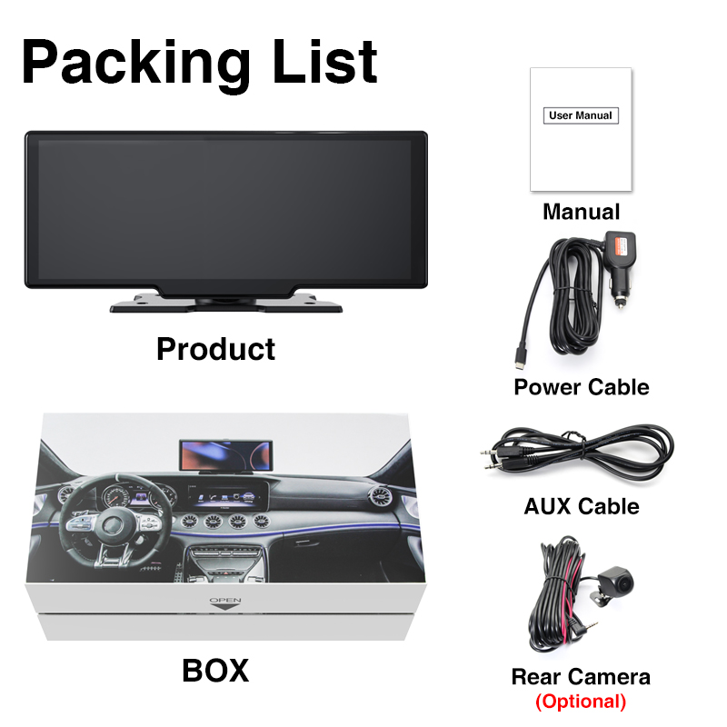 CamÃ©ra de tableau de bord de voiture sans fil, CarPlay, Android Auto, double camÃ©ra, conception DVR, carte Prada, enregistreur de conduite, Ã©cran 10 pouces n° 5