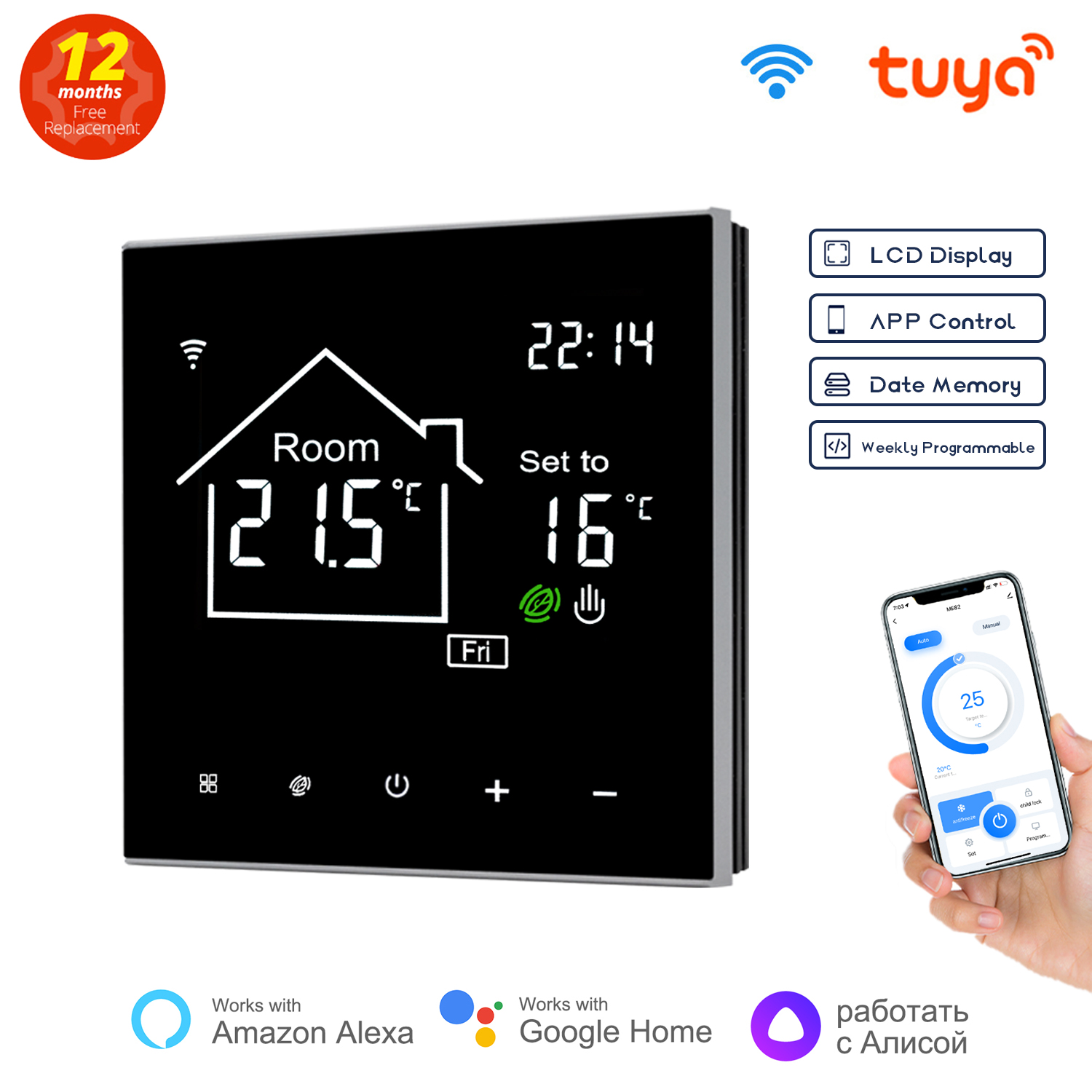 Tuya â€“ Thermostat Intelligent, avec Ã‰cran Tactile LCD, WiFi, TÃ©lÃ©commande, de TempÃ©rature pour Chauffage Ã‰lectrique au Sol, ChaudiÃ¨re Ã  Eau/Gaz n° 1