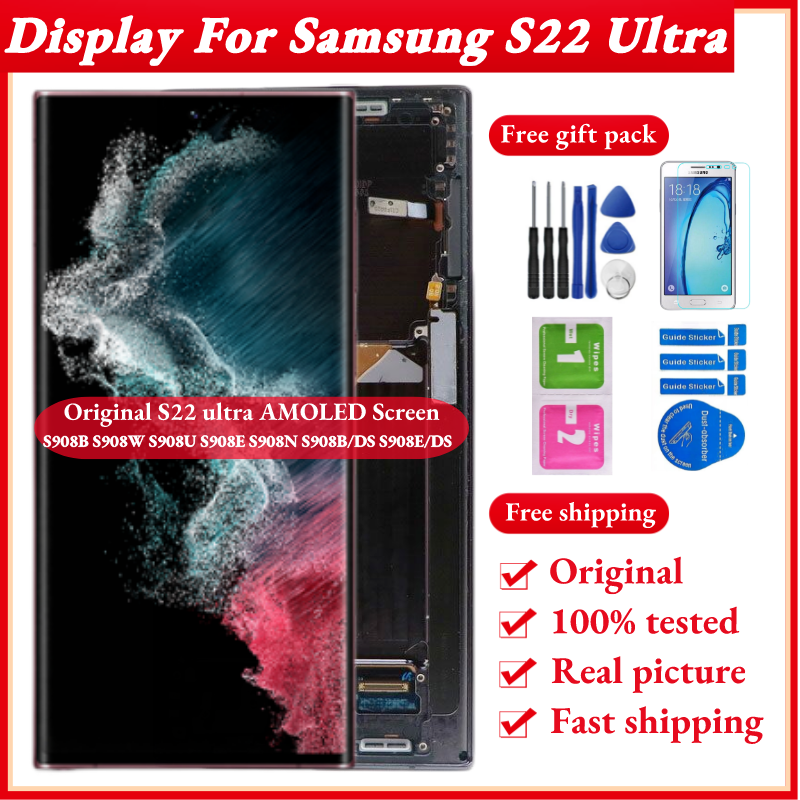 Écran d'origine S22 Ultra pour Samsung Galaxy S22 Ultra LCD 5G avec cadre S908B S908E remplacement de numériseur d'écran tactile d'affichage n° 1