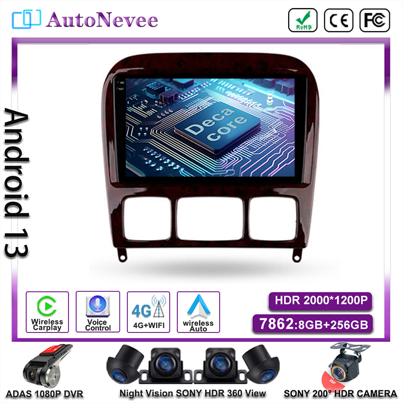 Autoradio Android 13, Navigation GPS, Ã‰cran, TV, DVD, StÃ©rÃ©o, Limitation Voiture, Mercedes Benz Classe S, Classe S, W220, VV220, 1998 - 2005 n° 1