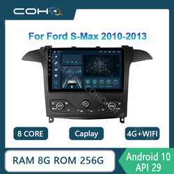 Autoradio Android 10, Octa Core, RAM 8 Go, Navigation GPS, Lecteur Vidéo, Écran 256G 1280x2010, Limitation Radio, pour Voiture Ford S-Max (2013-720)