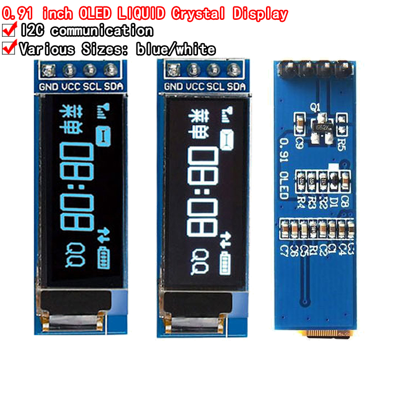 Module d'affichage OLED pour Ardunio, Ã©cran LED LCD, blanc et bleu, 0.91 pouces, interface IIC i2C, SSD1306, 12864, 0.91 n° 1