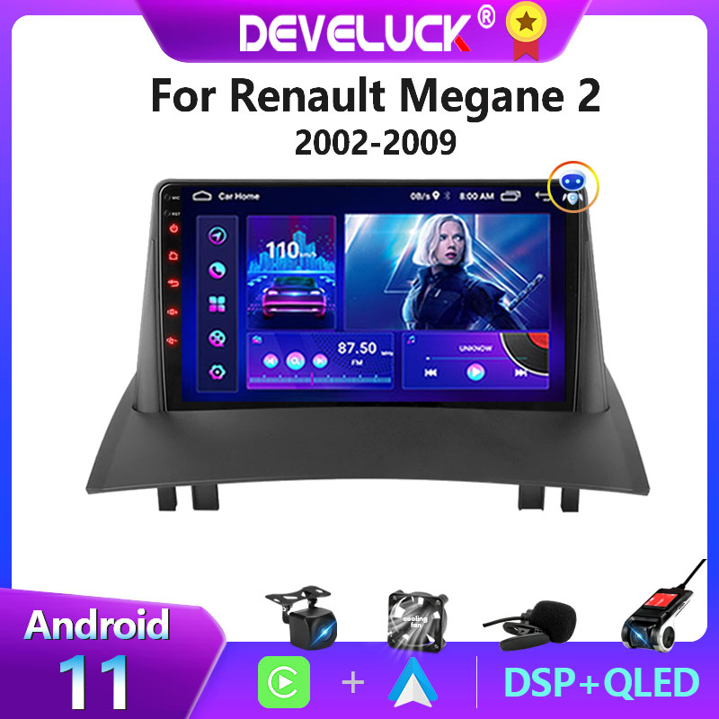 Autoradio Android 11, Navigation GPS, Carplay, StÃ©rÃ©o, DVD, Ã‰cran IPS, 2 DIN, Lecteur VidÃ©o, Limitation, pour Voiture Renault Megane 2 (2002-2009) n° 1