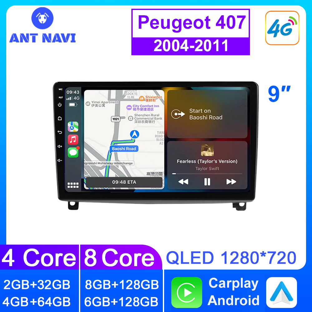 Autoradio Android avec Ã‰cran d'Affichage, DVD, Carplay Sans Fil, GPS, QLED, Anti-Navi, 2 Din, StÃ©rÃ©o, Limitation pour KIT 407 1 2004 - 2011 n° 1