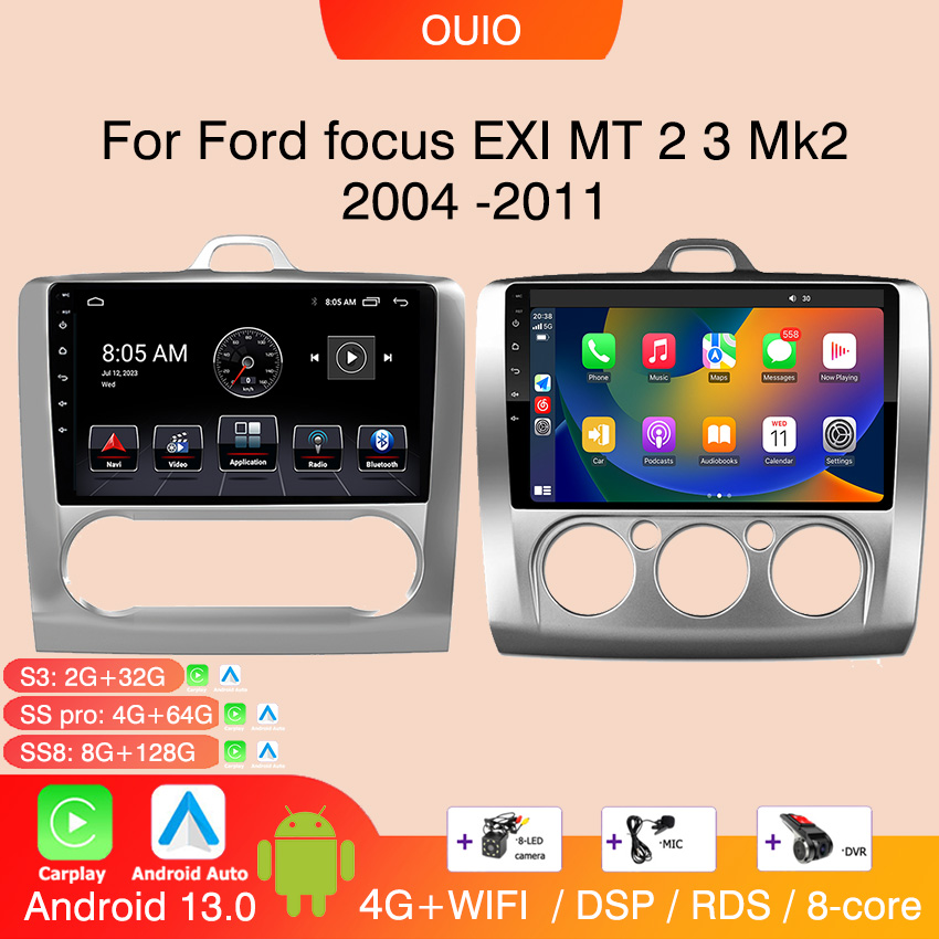 Autoradio Android 13, IPS 8 + 128, Navigation GPS, DSP, 2DIN, Lecteur de Limitation, Carplay, pour Voiture Ford Focus EXI 2 3 MK2 (2004 -2011) n° 1