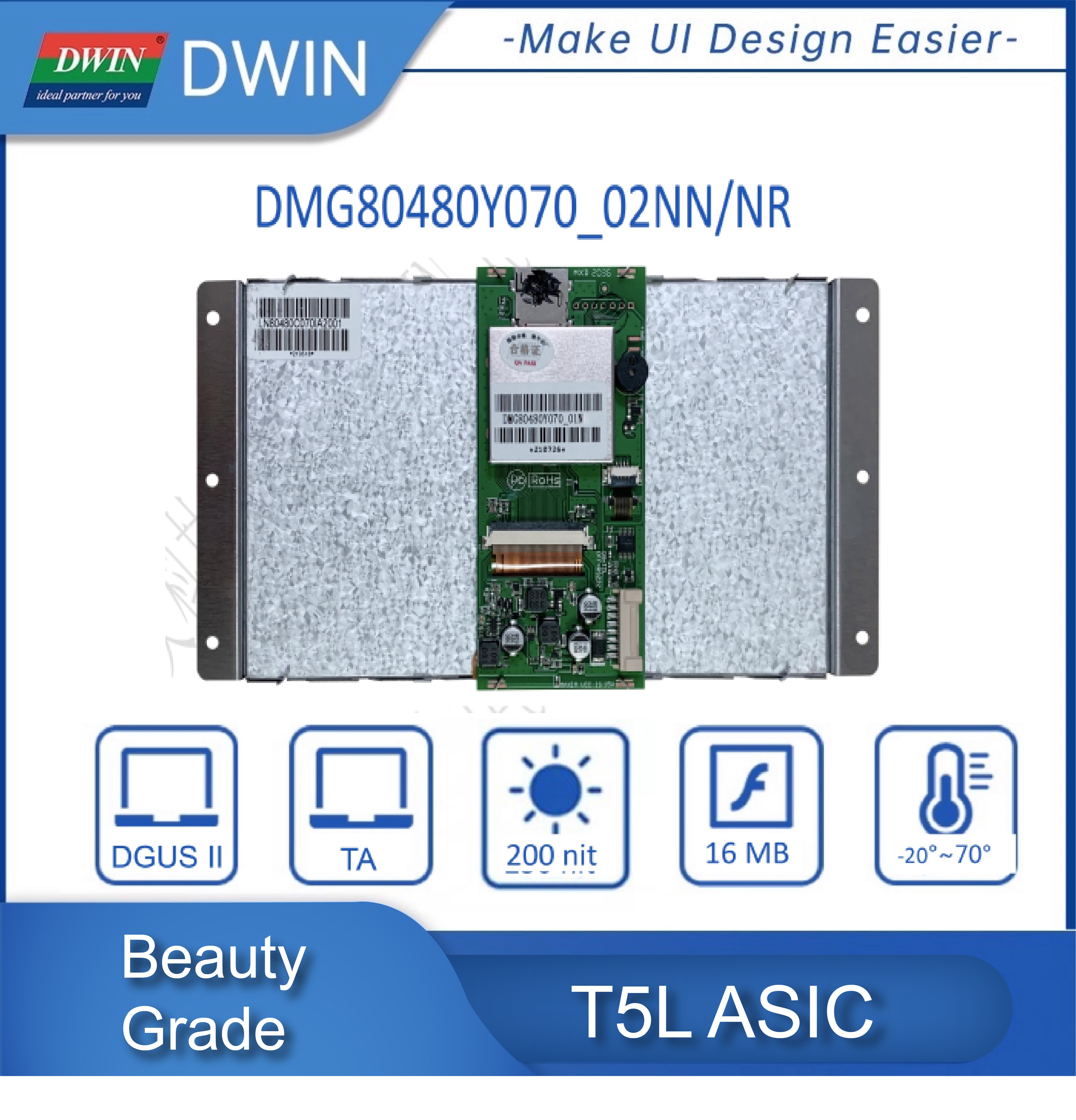 Dwin-Panneau tactile rÃ©sistif pour Ardu37, Ã©cran LCD TFT HMI, technologie TN TTL, RS232, DMG80480Y070 _ 02NN, NR, 7 pouces, 800x480 n° 2