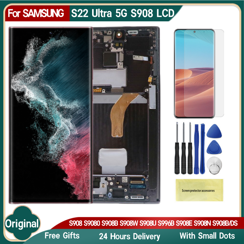 100% écran AMOLED d'origine pour Samsung S22 Ultra 5G LCD écran tactile numériseur S22 Ultra écran LCD S908 S9080 S908B S908W S908U S908E S908N S908B/DS S908E/DS avec points avec remplacement de cadre n° 1