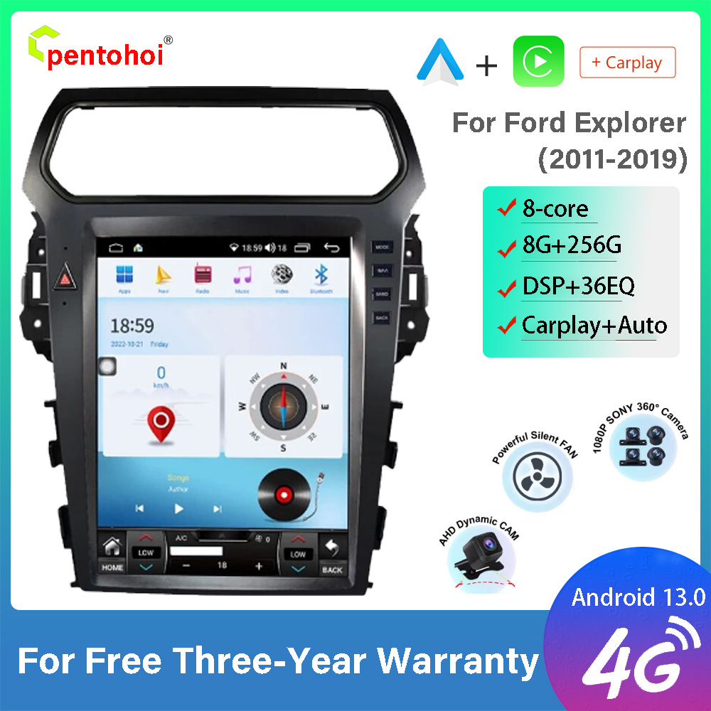 Pentohoi-Autoradio Android 13.0, 8 Go/2011 Go, Carplay, StÃ©rÃ©o, Ã‰cran de Localisation, Limitation, Lecteur pour Voiture Ford Explorer (2019-256) n° 1