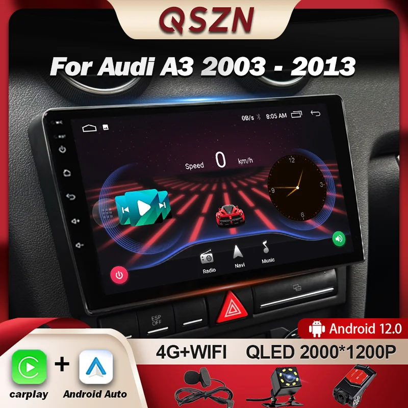 QSZN-Autoradio Android 12 avec Navigation GPS, 4G, Carplay, DSP, Lecteur VidÃ©o, UnitÃ© Centrale, Limitation, pour Voiture Audi A3 2 8P (2003-2013) n° 1