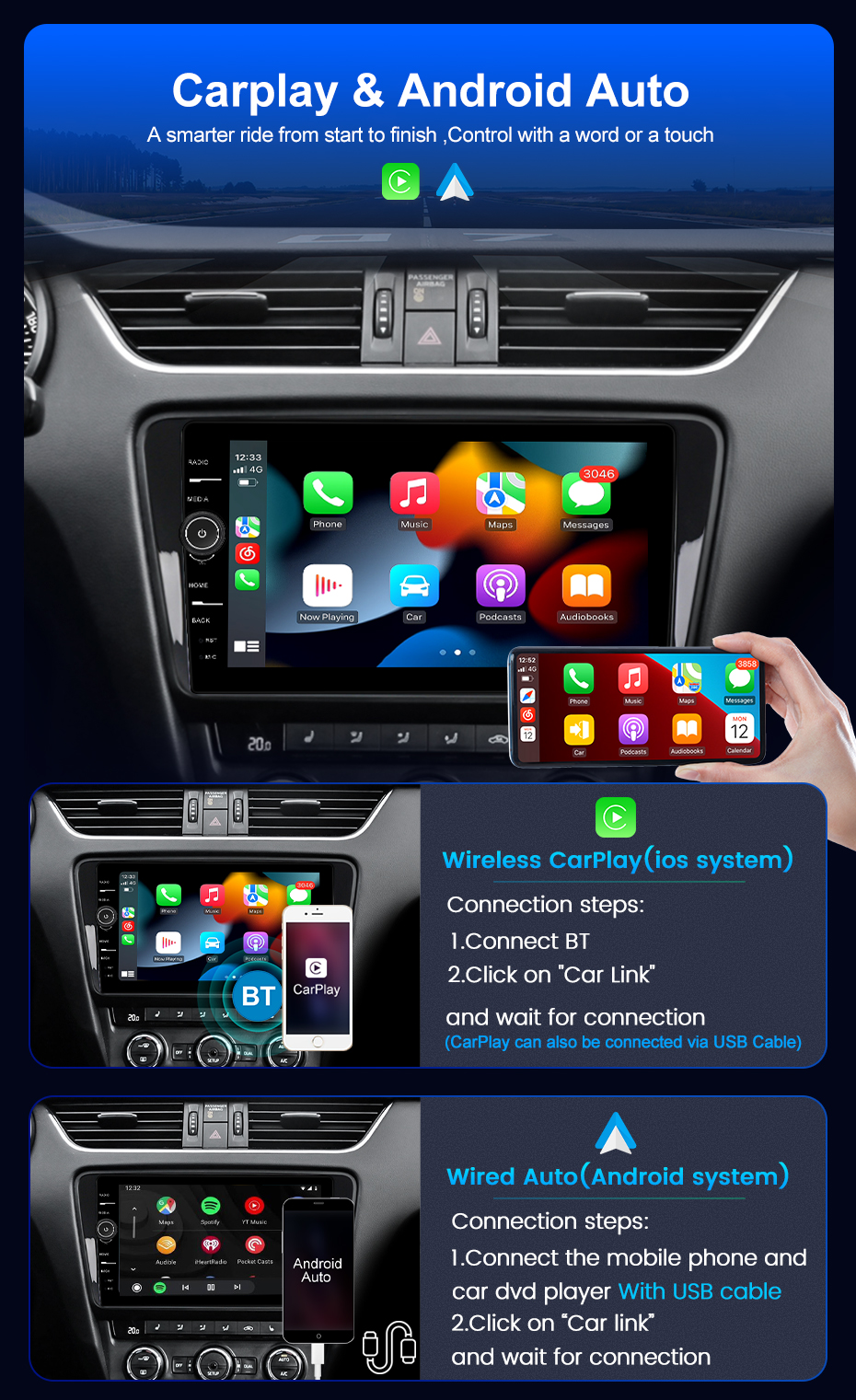 QLED-Autoradio Android 12, Navigation GPS, Carplay, DSP, 2Din, Sans Fil, Lecteur avec Ã‰cran, pour Voiture Hyundai i10 (2014, 2015, 2016, 2017) n° 2