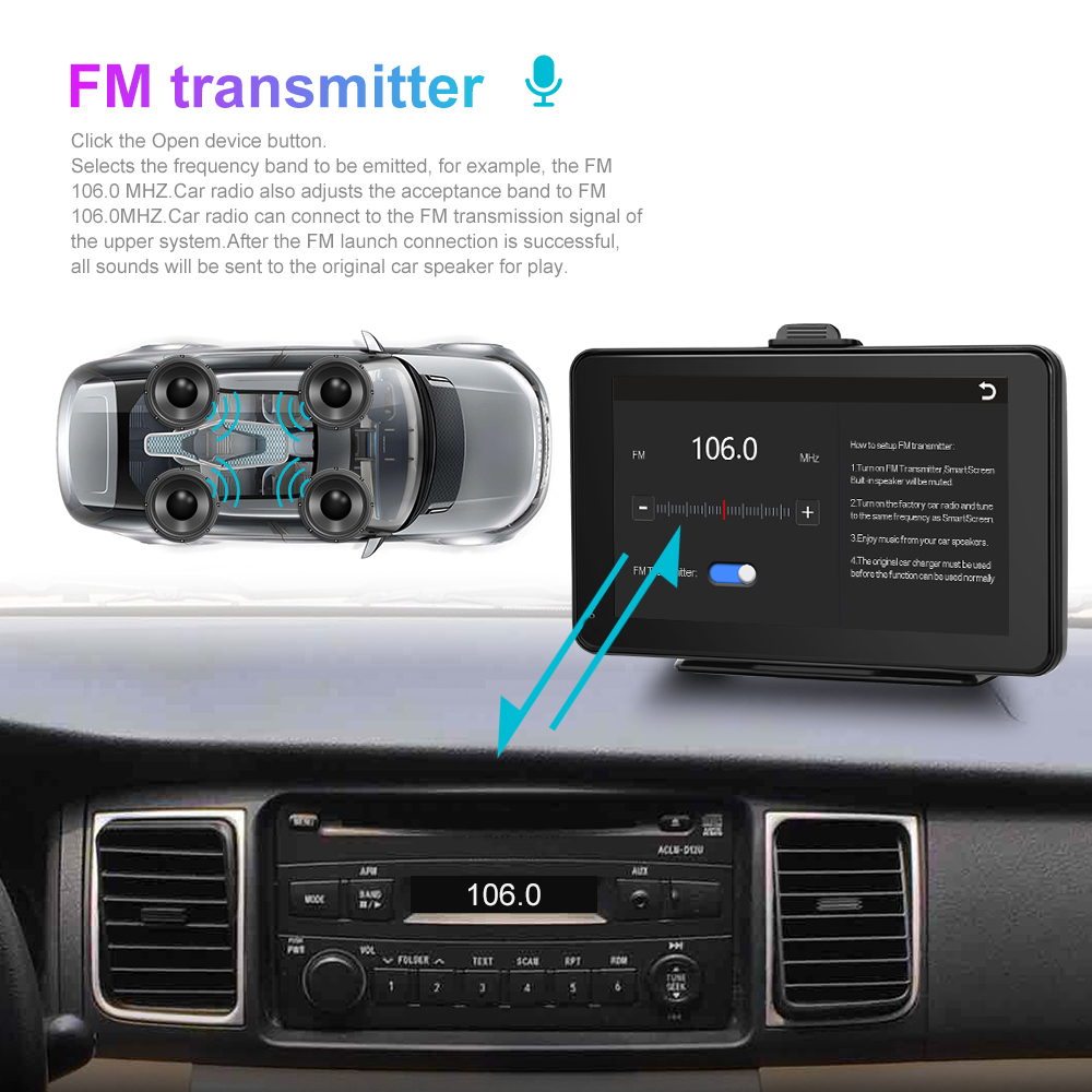 PodoNuremberg-Autoradio sans fil Android Auto, Carplay, Limitation, Lecteur vidÃ©o, Navigation stÃ©rÃ©o, Bluetooth, Commande vocale, MP5, 7 pouces n° 2