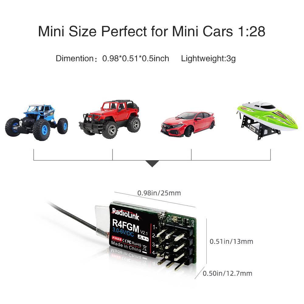 Radiolink-Mini RÃ©cepteur R4FGM 4 Canaux avec pouvez-vous roscope pour Voiture RC 1:28, 1:64, Pocket Drift, Hotwheel, Fonctionne pour RC4GS, RC6GS, T8S, T8FB, RC8X n° 3