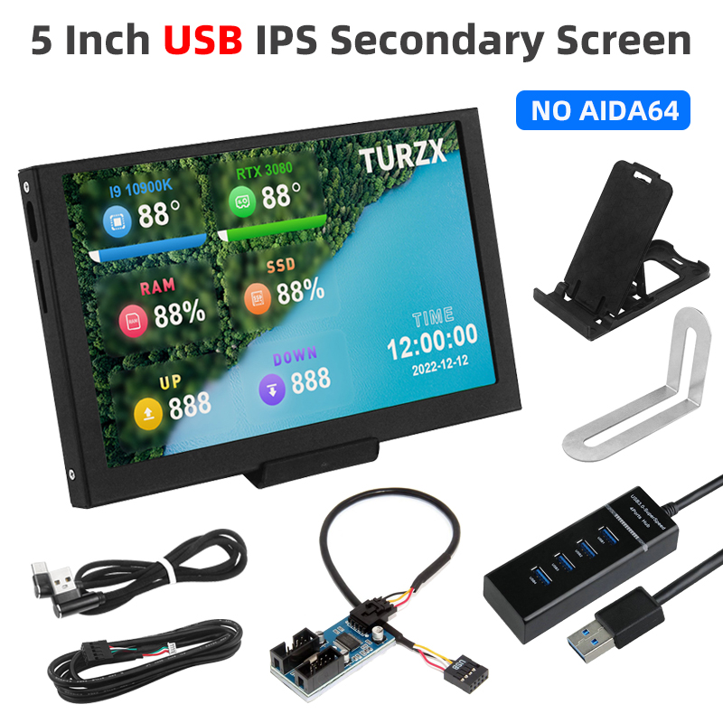 Ã‰cran LCD secondaire IPS USB Type C, ordinateur, CPU, GPU, RAM, HDD 800x480, USBC, moniteur compatible NO HDMI, NO AIDA64, 5 pouces n° 1