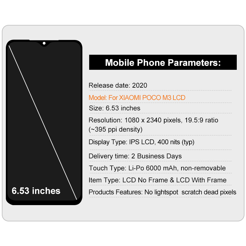 PiÃ¨ces de rechange d'Ã©cran tactile LCD pour Xiaomi POCO M3, Ã©cran Xenon, Redmi 9T, M2010J19CG, 6.53 n° 2