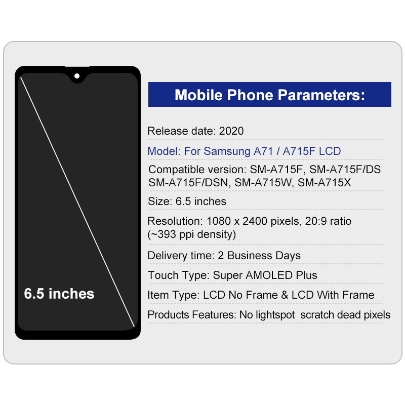 AMOLED pour Samsung A71 4G LCD SM-A715F/DSN SM-A715F/DS Ã©cran tactile HÃ©bergements eur piÃ¨ces de rechange pour Samsung A715 affichage n° 2