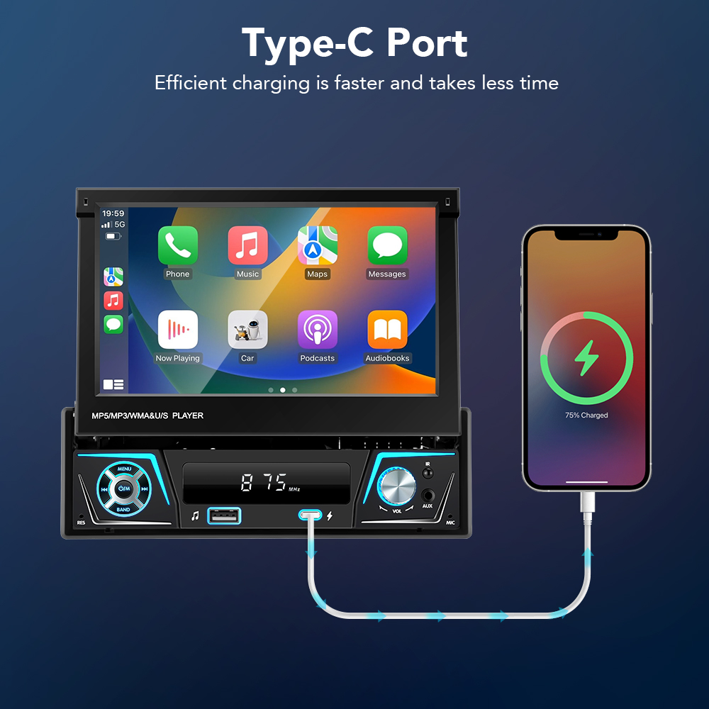 GEFlaLEC-Autoradio StÃ©rÃ©o 2 Din, CarPlay, Android Auto, Bluetooth, RDS, AM, FM, TF, USB, CamÃ©ra de Rectransistors, EQ, Lecteur de Limitation n° 5