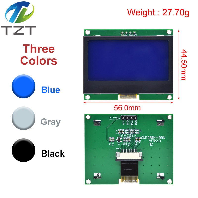 TZT â€“ panneau d'affichage graphique LCM 12864x64 pour Arduino, Module LCD IIC 128x64, I2C ST7567S n° 2