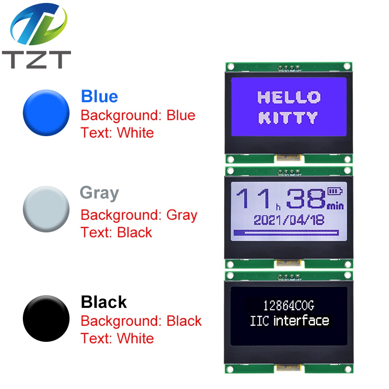 TZT â€“ panneau d'affichage graphique LCM 12864x64 pour Arduino, Module LCD IIC 128x64, I2C ST7567S n° 4