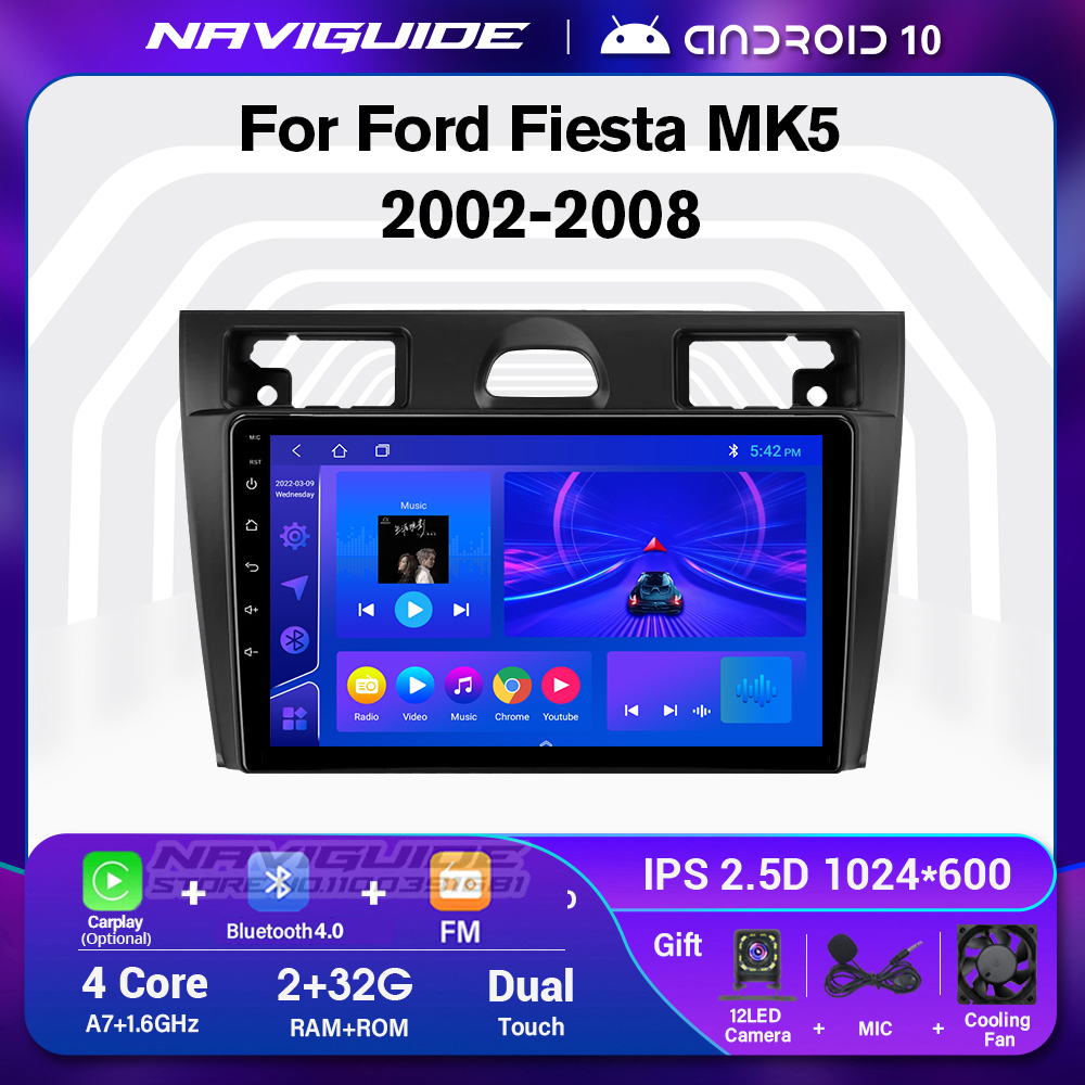 Autoradio Android 10.0, 2 Go/32 Go, Bluetooth, WiFi, navigation GPS, lecteur DVD, sans 2 DIN, pour voiture Ford Fi.C. Mk5 (2002-2008) n° 1