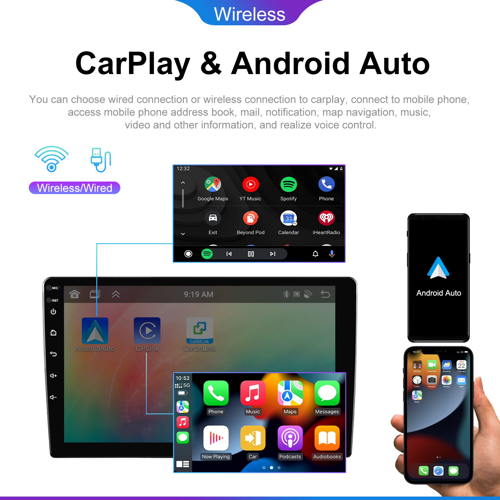 PodoNuremberg-Autoradio CarPlay Android, 7 , 9, 10 , RÃ©cepteur StÃ©rÃ©o Universel, WiFi, GPS, 2Din, Sans DVD, UnitÃ© Principale, DSP, RDS, BT, FM n° 2