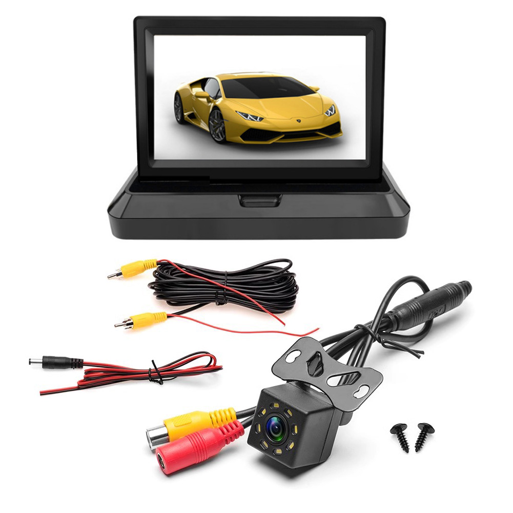 Ã‰cran d'affichage de moniteur HD TFT LCD, entrÃ©e AV bidirectionnelle, camÃ©ra de recul de recul, pliable, Ã©cran de limitation de voiture, 4.3 , 5 n° 2