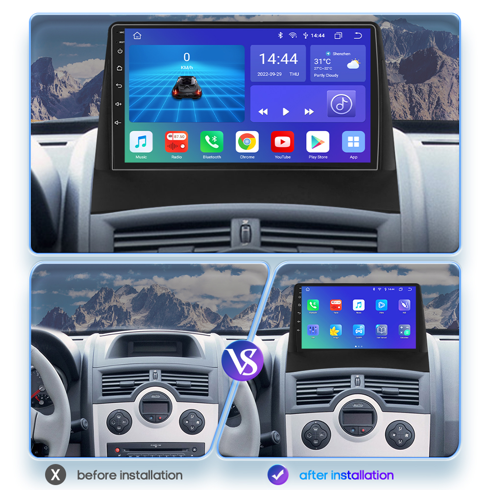 Autoradio Android, FM, WiFi, DSP, Navigation GPS, Lecteur VidÃ©o, StÃ©rÃ©o, 2 DIN, avec Cadre, pour Voiture Renault Megane 2 (2002-2009) n° 3