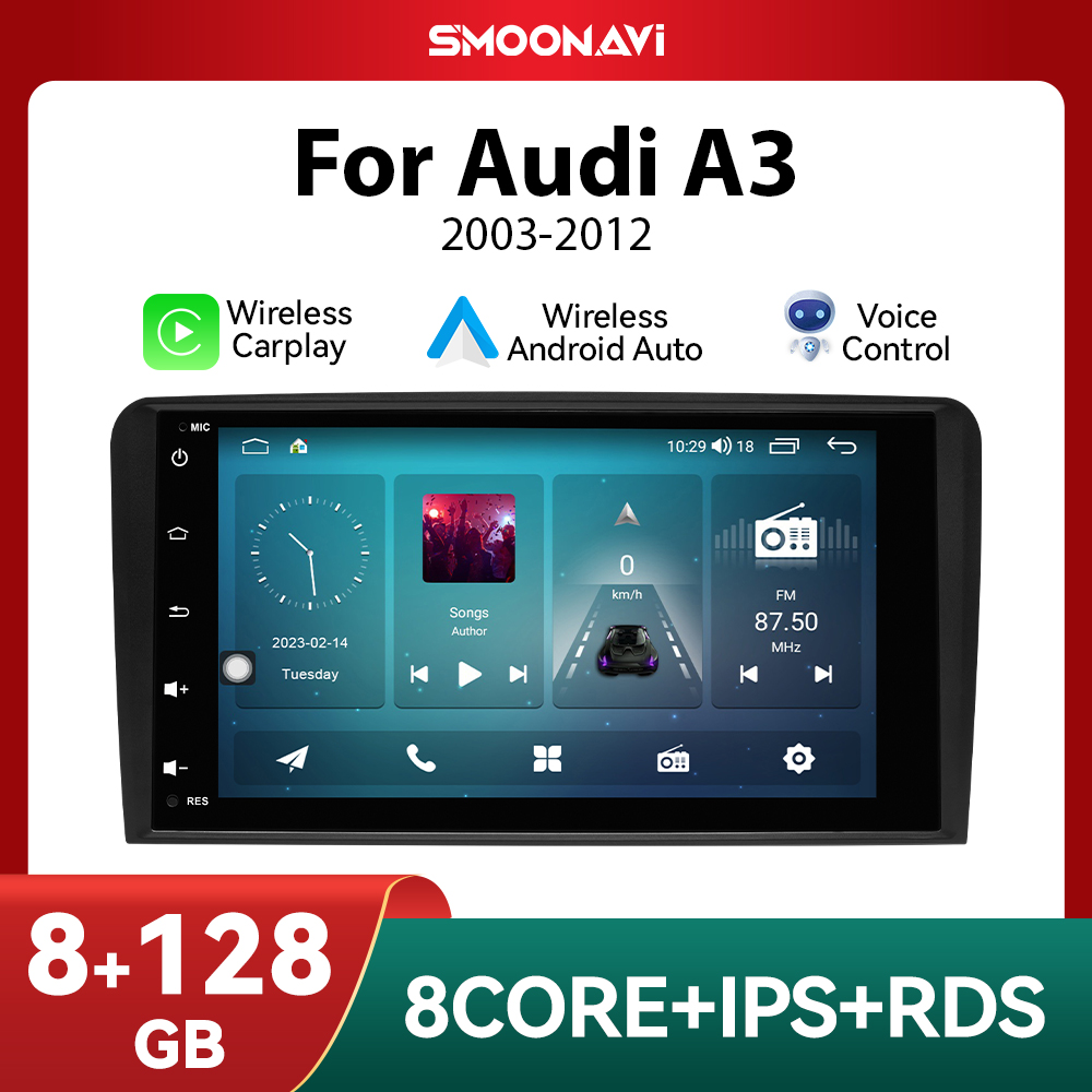 Autoradio pour Audi A3 2 8P 128-2003, Android 12, AI Voice, Carplay sans fil, 8 Go, 2013 Go, Navigation GPS, DSP, Audio, RDS, IPS n° 1