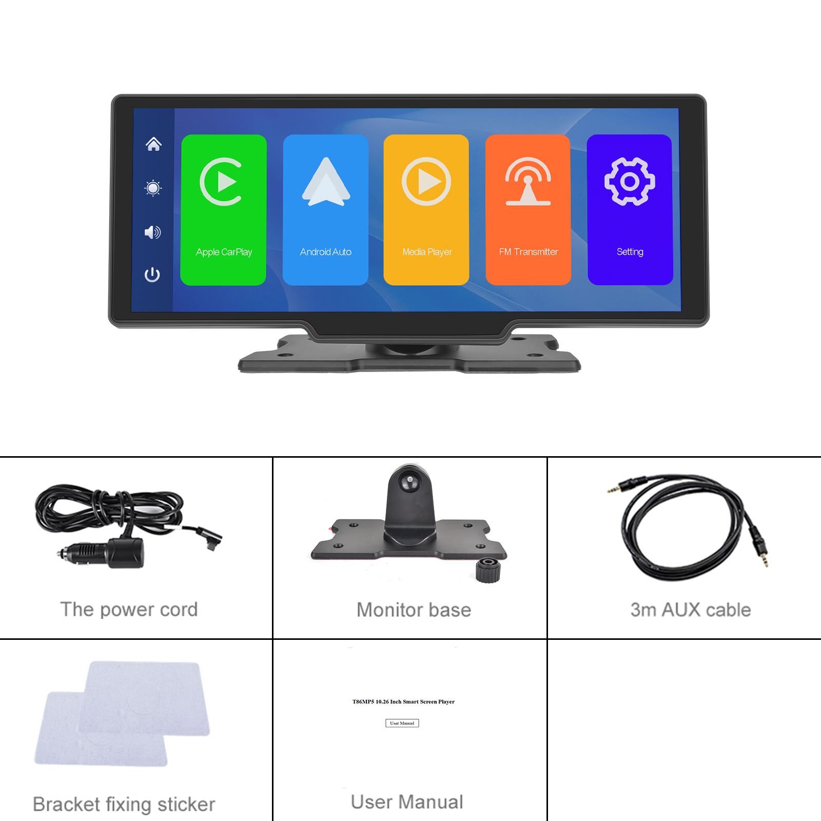 PodoNuremberg-CamÃ©ra de tableau de bord avec camÃ©ra de recul, Carplay et Android Auto, lecteur intelligent avec commande vocale, DVR de voiture, BT, FM, moniteur de miroir, 10.26 n° 6