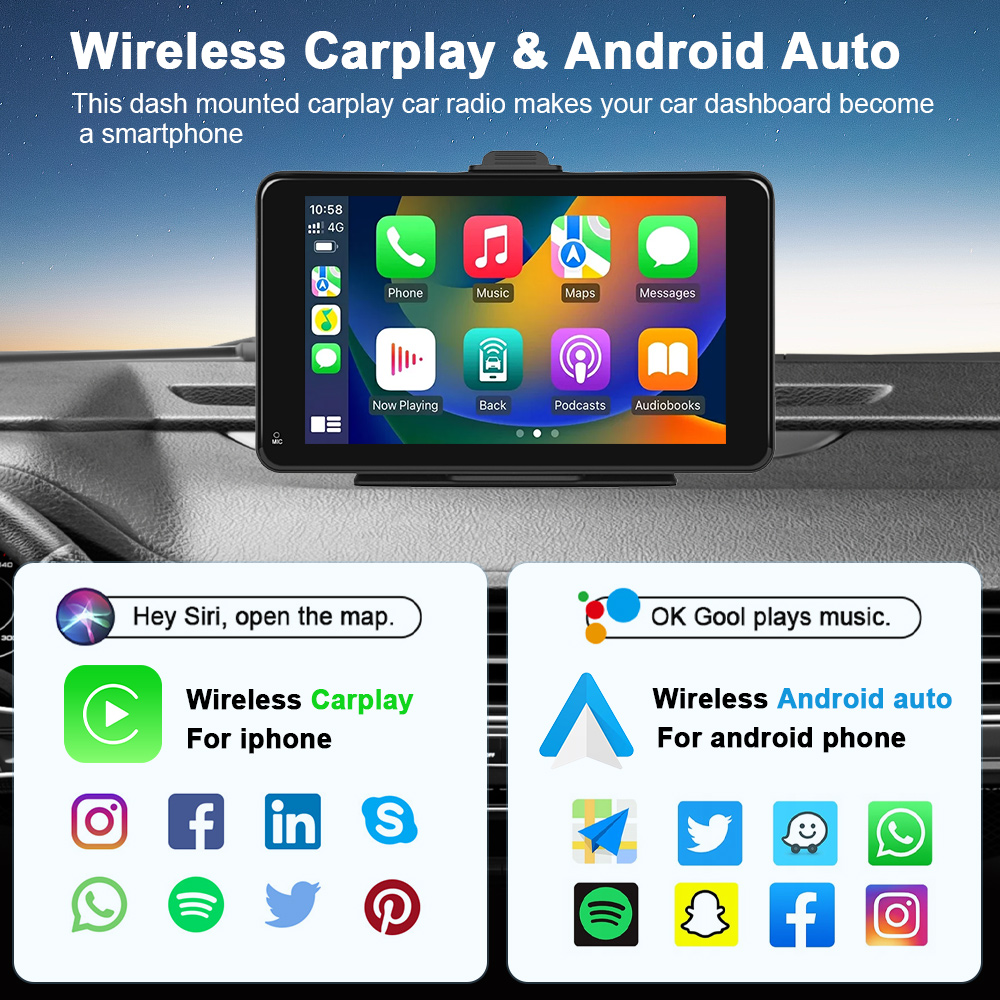 Podofo â€“ moniteur de voiture universel 7 pouces HD, Ã©cran 1024x600, Carplay MP5, prend en charge Android Auto, avec commande vocale, camÃ©ra de recul, DVD n° 2