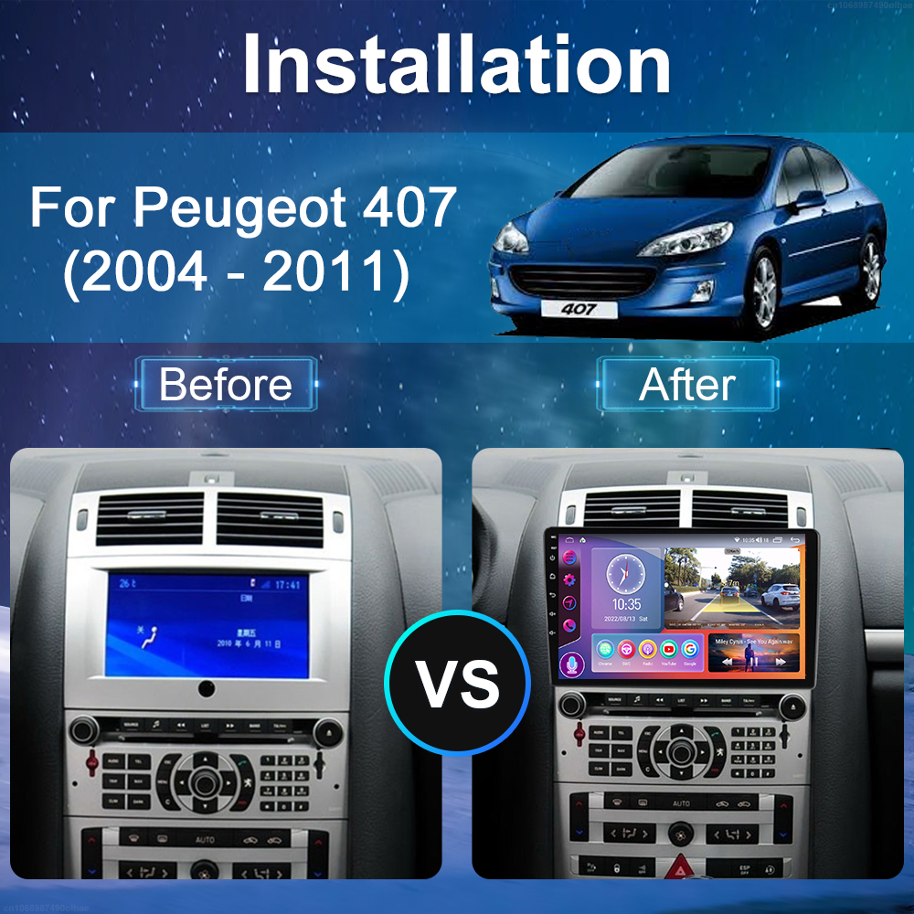 Autoradio Android, Navigation GPS, Carplay, Ã©cran tactile, sans fil, stÃ©rÃ©o, lecteur multimÃ©dia vidÃ©o, pour voiture Peugeot 407 1 (2004 2005 2006 2007 2008 2009 2010 2011) n° 2