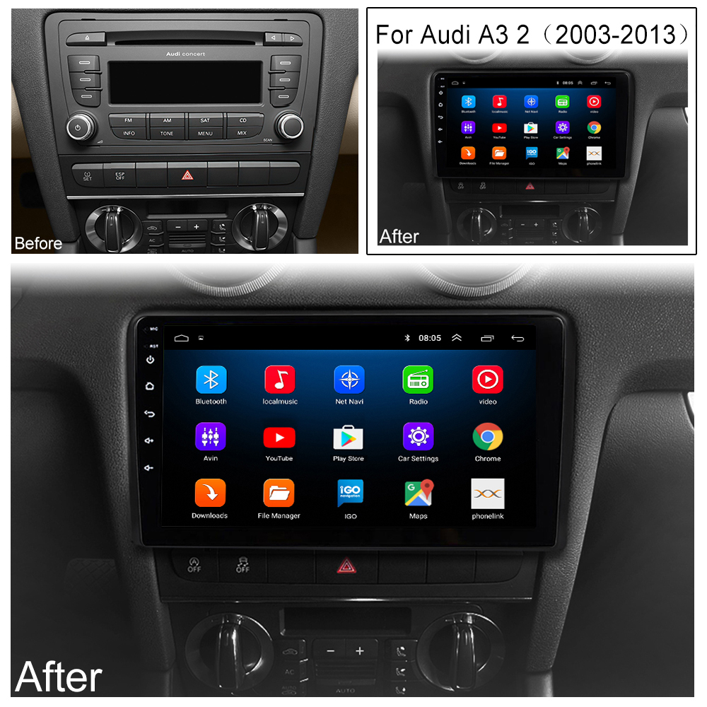 Autoradio Android, Navigation GPS, Lecteur VidÃ©o, Limitation Radio, No 2Din, Audi A3 2 8P 2003 - 2013 S3 2 2006 - 2012 RS3 1 2011 2012 n° 2