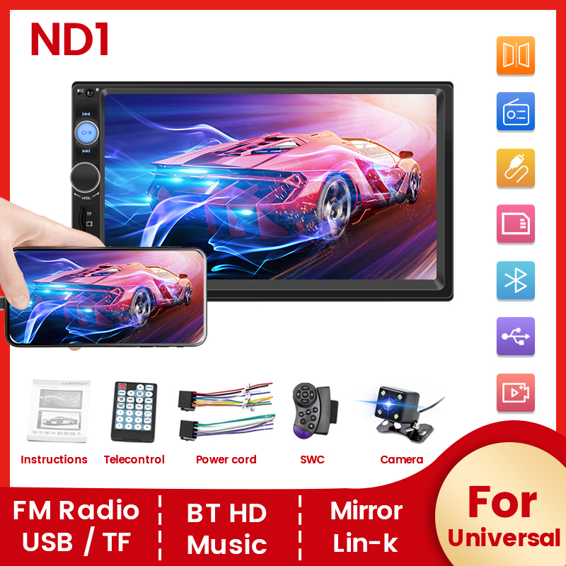 ND1-Autoradio 7 pouces HD, Ã©cran tactile, lecteur de limitation, MP5, Bluetooth, USB, TF, FM, camÃ©ra n° 1