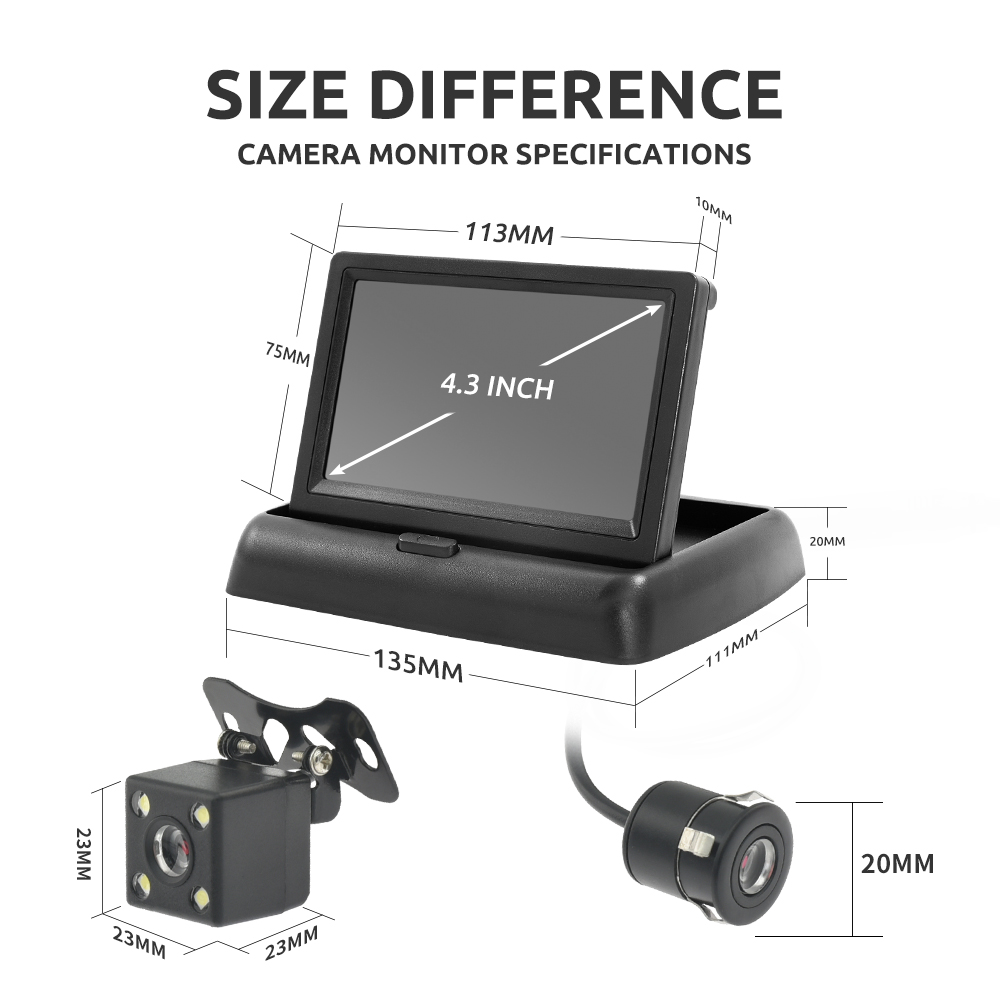 Moniteur de voiture pliant avec camÃ©ra de recul, Ã©cran TFT LCD HD, sauvegarde LED, stationnement de vÃ©hicule, installation facile, 4.3 n° 3