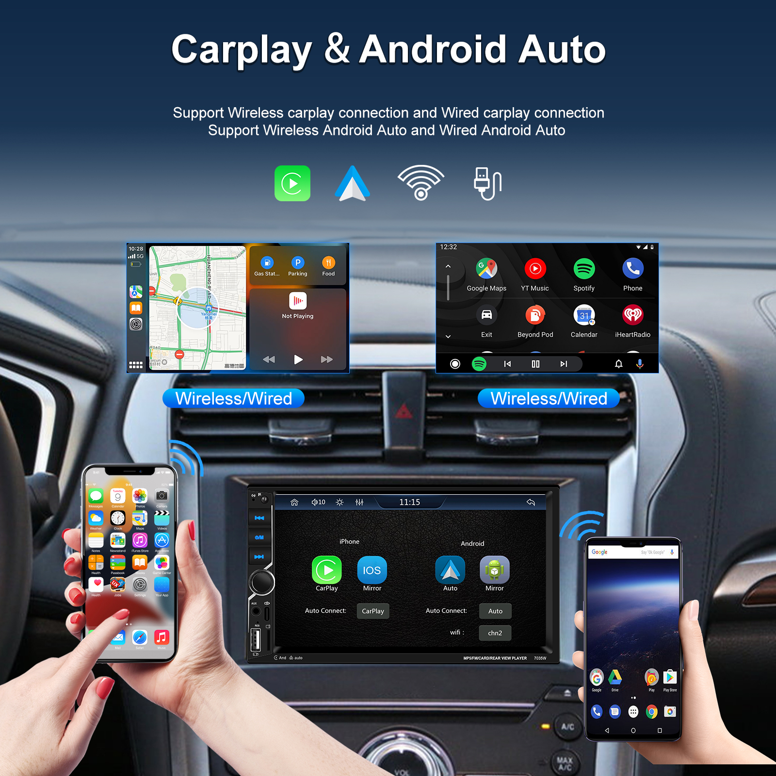 PodoNuremberg-Autoradio MP5 sans fil, Android Auto, StÃ©rÃ©o universel, Bluetooth, MIC, FM, Audio, Limitation automobile, 7 en effet, 2Din n° 3