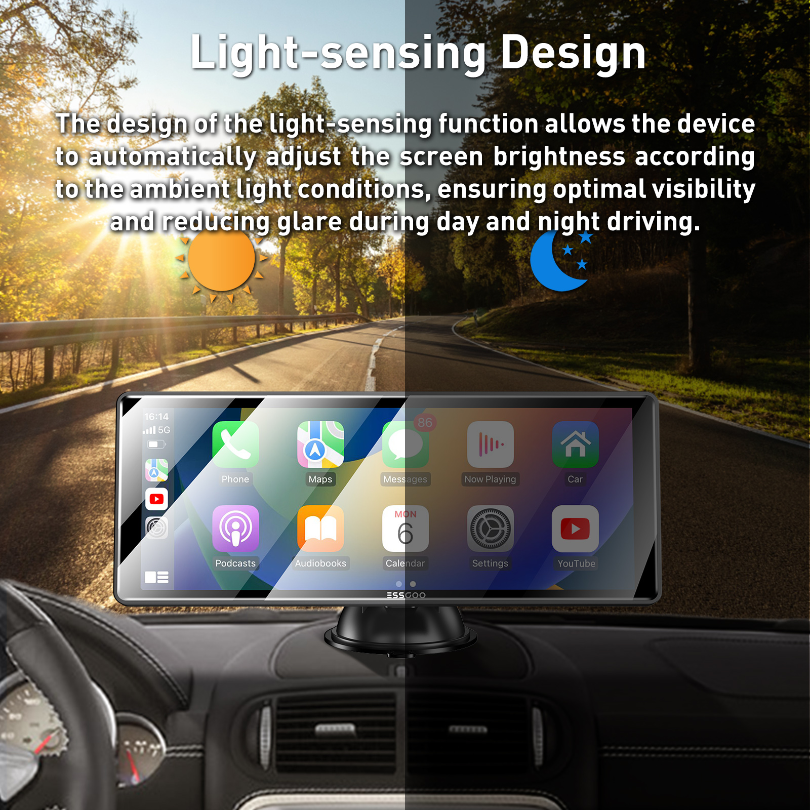 ESSGOO-Lecteur de voiture sans fil portable, Carplay, Android, Auto First, Ã‰cran IPS 10.26 , WiFi, Bluetooth, Commande vocale, Limitation n° 4