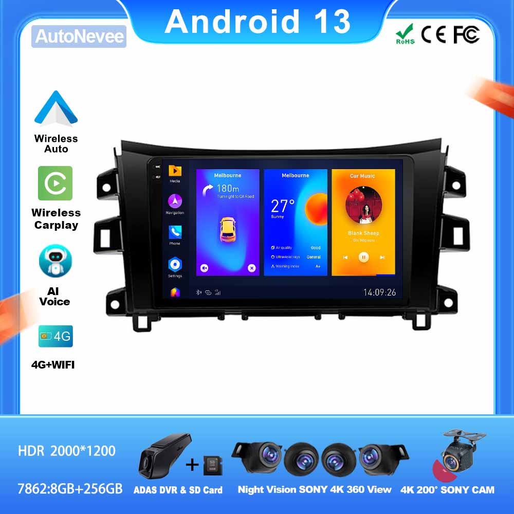 Lecteur de voiture Android pour Nissan NAVARA Frontier NP300, autoradio, navigation vidÃ©o, WiFi, Ã©cran, camÃ©ra de tableau de bord, 2Din, DVD, QLED, 2016-2018 n° 1