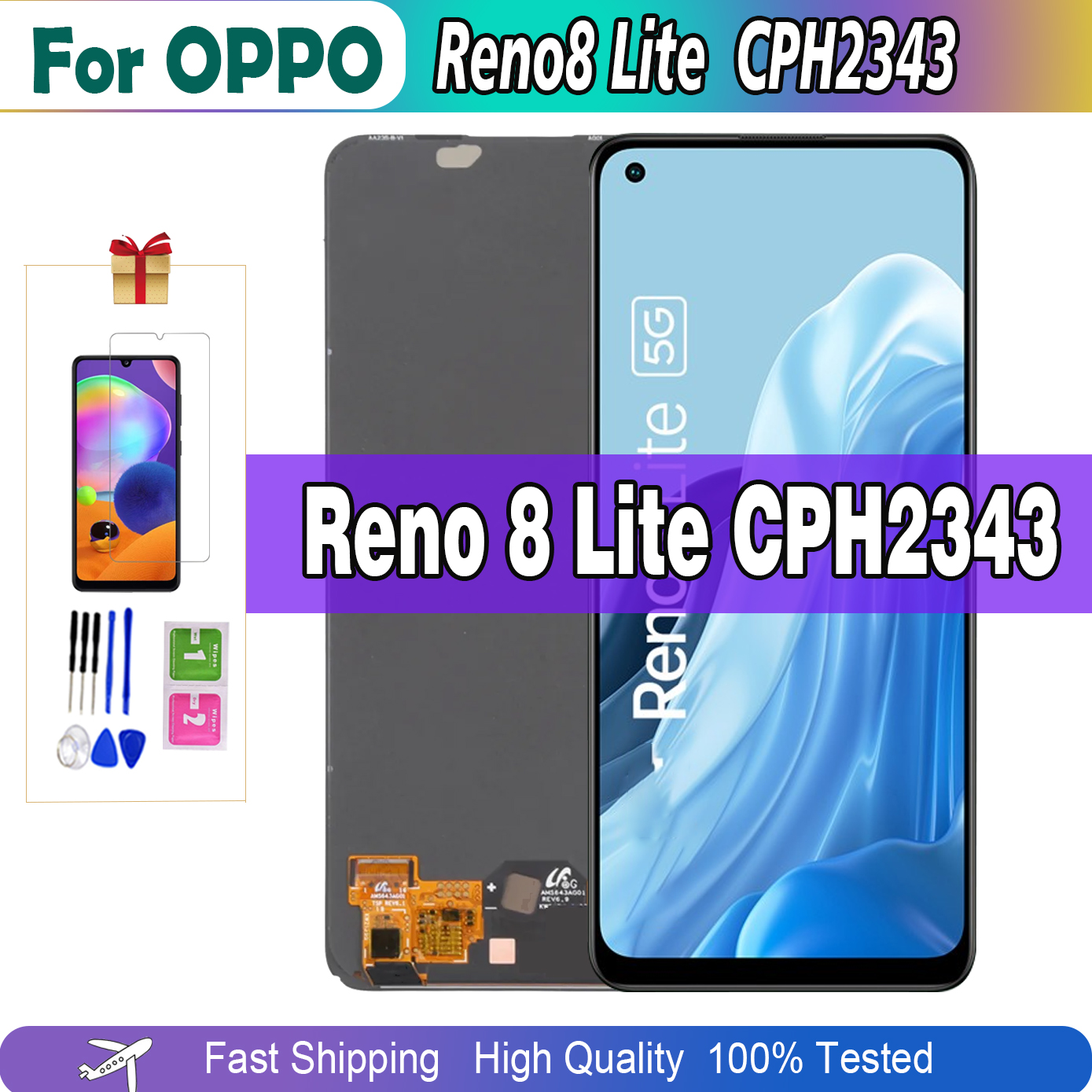 Ã‰cran tactile LCD AMOLED pour OPPO Reno8 Lite, HÃ©bergements eur d'assemblage, 100% testÃ©, original, 6.43 en effet, CPH2343 n° 1