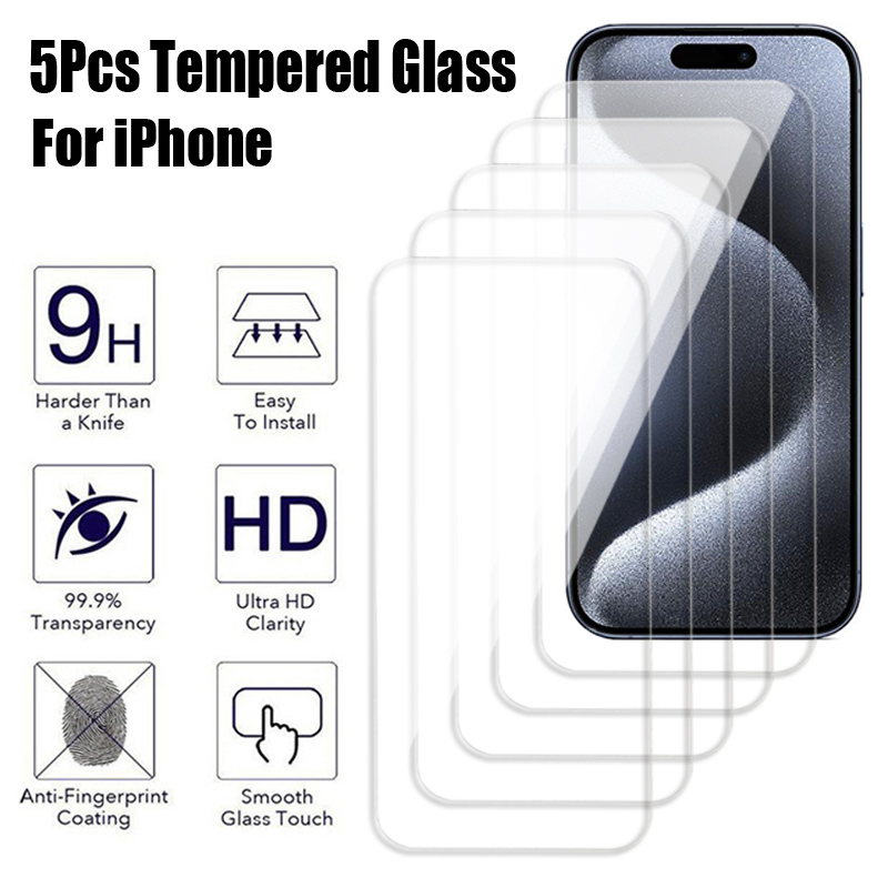 Protecteur d'Ã‰cran en Verre pour Apple, Film de Protection en Poly pour iPhone 14 15 7 8 Plus X 13 12 mini 11 Pro XS Max SE 2020, 5 PiÃ¨ces n° 1